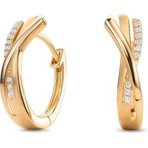 Meimie-Boucles D'oreilles Femme,Creoles Argent,Créoles En Argent 925 / Argent Plaqué Or,Boucles D Oreilles Anneaux Avec Pierres De Zircone,Créoles 16.5mm Diamètre,Bijoux Femme Hypoallergéniques - Neuf