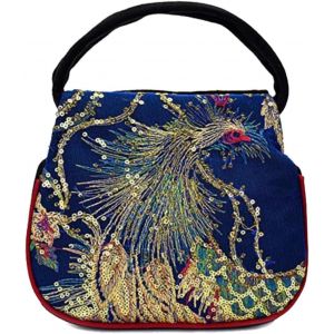 Sjzg-Sac &Agrave; Main Pour Femme Avec Mini Paillettes Et Broderie De Paon Style Ethnique R&eacute;tro 2 Compartiments, Bleu (Bleu) - Em010a2 - Neuf