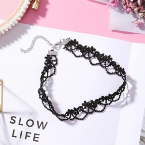 Ruban Fait &Agrave; La Main Dentelle Collier Claviculaire Cha&icirc;ne Femmes Collier Bijoux (D&eacute;duction De Homard Noir) - Neuf