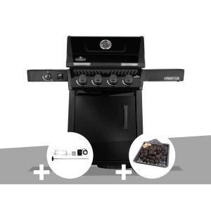 Barbecue gaz Freestyle 425 noir 4 br&ucirc;leurs + 1 r&eacute;chaud lat&eacute;ral + R&ocirc;tissoire + Plateau charbon - Napol&eacute;on - Neuf