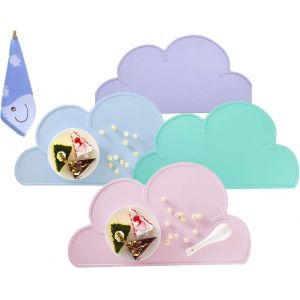 4 Set (Vert + Bleu + Rose + Violet)De Table Silicone Enfant, Antidérapant Lavable Imperméable À L'eau Belle Forme De Nuage Tapis De Table Pour Tout-Petits Pour Table À Manger - Neuf