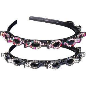 Kal-2 Pièces Strass Cheveux, Colorée Et Gris Dégradé Serre-Tête Avec Pince En Strass, Cheveux Headband Brillant Accessoires Coiffures, Bandeau En Strass Pour Cheveux Femme, Fille Et Mariage - Neuf