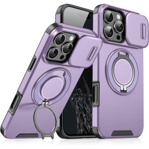 fghbb-Coque pour iPhone 16 Pro avec Couverture Glissante pour Caméra, Support Intégré, Compatible avec Supports Magnétiques pour Voiture - Ultra Fine et Résistante Étui pour iPhone 16 Pro - Violet - Neuf