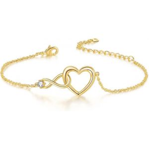 Kalsw-Coeur Infini Bracelet Femme Acier Inoxydable Plaqué Or/Argent/Or Rose Zirconium Bracelet Fantaisie Bijoux Cadeau - Neuf