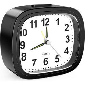 Mini réveil analogique silencieux sans tic-tac-Réveil avec fonction snooze-Veilleuse-Fonctionne avec piles-Réveil portable pour chambre à coucher,salon,bureau,voyage-Noir - Neuf