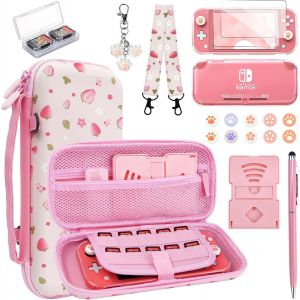 Switch Lite Case Protective Case 19 in 1 for Nintendo Switch Lite Accessories Bundle with Switch Lite Screen Protector Cover,Switch Lite Carrying Case,Thumb Grips,Stand,Clear Case,for Girls,Pink - Neuf