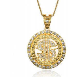 Kal-Cha&icirc;ne En Or Homme Iced Out,V&eacute;ritable Plaqu&eacute; Or 18 Carats Dollar Am&eacute;ricain Rotatif Pendentif Collier,Plein Cz Lab Diamants Set Prong,Avec Cha&icirc;ne De Corde 60cm,Coffret Cadeau Gratuit - Neuf