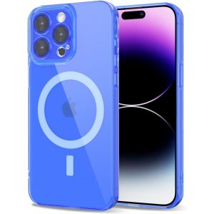 Eryi-Pour Iphone 14 Pro Max Coque Compatible Avec Magsafe, Transparente Magnétique Protection De L'objectif Etui Housse, Pleine Silicone Cover, Coque Mat Translucide Mince Antichoc, Bleu Fluo - Neuf