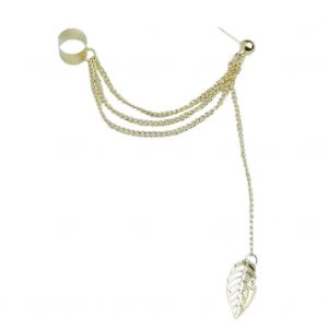 1 Boucle D'oreille Pendante En Alliage Avec Chaine En Forme De Feuille Et Pompon Pour Femme (Dore) - Neuf