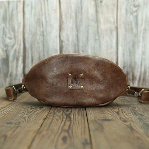 Sac de rugby marron vintage en peau de cheval fou pour homme, petit sac oblique vintage en cuir véritable, sac à bandoulière, sac de poitrine décontracté en cuir de vache pour homme - Neuf
