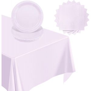 37 Pièces Anniversaire Vaisselle Violet Pâle De Fête En Papier -16x Assiettes En Papier,20 X Serviettes,Nappe,Ensemble De Vaisselle Pour Fournitures De Décoration D'noël Mariage (16 Invités) - Neuf
