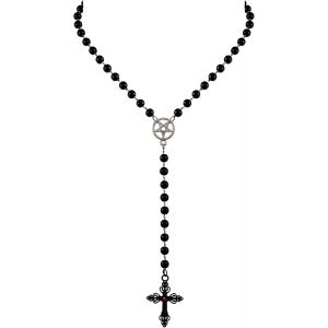 Trahoo-Collier Chaîne Gothique Collier De Perle Noir Avec Pendentif Collier Punk Ras Du Cou Ajustable Femme - Neuf