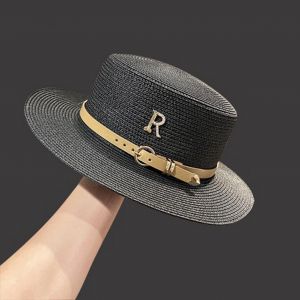 Sumemr ¿ Ceinture Avec Lettres Décoratives Pour Femmes, Strass, Dessus Plat, Bord Rond, Style Rétro Anglais, Couleur Unie, Léger, Casquette De Plage Pour Vacances-Noir - Neuf