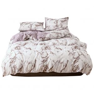 Hjlian Parure De Lit 3 Pieces Confortable Avec Housse De Couette Et Taie D'oreiller, Motif Marbre, Taille Queen (Marron) - Neuf