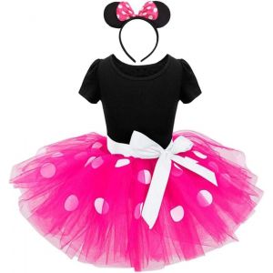 ERYI-Deguisement Robe Mouse Enfant Fille, Avec Oreilles De Souris Serre-Tete, Taille 6-7 Ans, Rose Chaud (Étiquette En Tissu 140) - Neuf