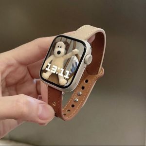 Nouveau Style Pour Apple Watch Applewatchse6789 Génération Iwatch10 Bracelet En Cuir Véritable Tempérament À Double Boucle-Brun Rouge + Abricot - 38/40/41/(10e Génération 42 Mm) Universel - Neuf