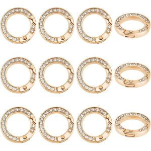 ERYI-12 Pcs Mousqueton Rond Anneaux Porte Clé Ressort O Anneaux Alliage Ressort Porte Anneau Avec Strass Anneaux Rond Porte-Clés Boucle Porte Anneaux 25Mm Or Clip Snap Ressort Pour Bijoux - Neuf