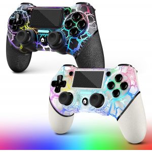2 Pack Manette Sans Fil Pour Ps4¿Contrôleur De Jeu Pour Ps4/Pro/Slim/Pc¿Gamepad Joystick Avec Turbo/Bouton Retour/Double Vibration/6-Axes Gyro Sensor/Panneau Tactile (Fissures Noir Et Blanc) - Neuf