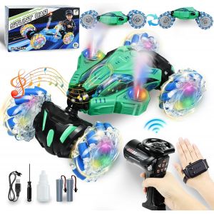 KAJGL-Voiture Télécommandée,360° Rotation Offroad Drift Car Avec Musique Lumière Et Spray,4Wd 2.4 Ghz Rc Voiture Enfant,Jouet Enfant Cadeau Garçon Fille 6 7 8 9 10 11 12 Ans (Vert) - Neuf