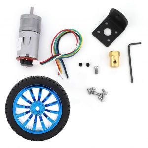 Moteur à engrenages d'encodeur bricolage avec support de montage Kit de roues de 65 mm pour robot de voiture intelligent DC24V (200 tr / min) - Neuf
