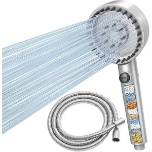 Pomme de douche filtr&eacute;e, grand panneau de douche de 10,9 cm et tuyau, 4 modes de salle de bain, filtre de douche &agrave; 18 couches pour &eacute;liminer le chlore r&eacute;siduel - Neuf