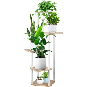 5 Niveaux Support Pour Plantes D'intérieur,106cm Haut Étagère Pour Plantes D'extérieur Présentoir À Plantes En Bois Pour Salon Terrasse Balcon Bohème Maison Jardin Plante Pot Décor (Blanc) - Neuf