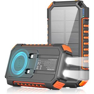 Chargeur Solaire Power Bank 27000mah - 22,5w Charge Rapide Batterie Externe Sans Fil Avec C&acirc;bles Int&eacute;gr&eacute;s, Usb C Pd Qc 3.0 Sortie, 2 Lampes De Poche Chargeur Portable Pour T&eacute;l&eacute;phon[Gyc961218] - Neuf