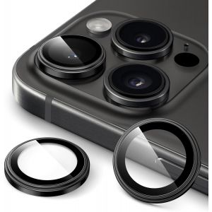 KALANKA-Protecteur d'Objectif de Cam&eacute;ra pour iPhone 15 Pro 6,1 Pouces et iPhone 15 Pro Max 6,7 Pouces, Verre Tremp&eacute; 9H Anneau Individuel en M&eacute;tal Housse, HD Transparent, 1 S&eacute;rie (Titane Noir) - Neuf