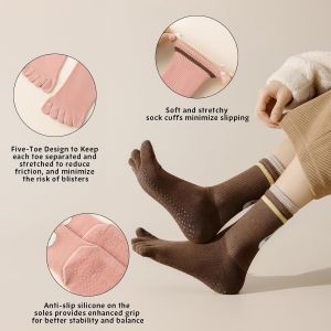 Chaussettes De Yoga Antid&eacute;rapantes Pour Femme &iquest; 3 Paires De Chaussettes Avec Doigts Pilates Antid&eacute;rapantes Pour Yoga, Pilates, Ballet, Danse, Fitness, Danse Aux Pieds Nus, Gymnastique, - Neuf