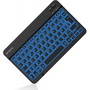 Clavier R&eacute;tro&eacute;clair&eacute; &agrave; 7 Couleurs 10 Pouces, [AZERTY Fran&ccedil;ais] Clavier sans Fil Bluetooth Rechargeable, Design L&eacute;ger Fin, pour Syst&egrave;me iPadOS/iOS et Android, Noir - Neuf