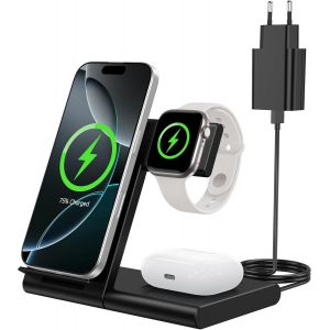 3 In 1 Wireless Charging Station For Iphone 16/15/14/13/12/11 Pro/Max/Plus, Fast Induction Charger For Apple Watch Ultra/10/9/8/7/6/Se/5/4, Charging Stand For Airpods 2/3/4/Pro/Pro 2 - Neuf