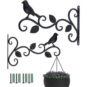 Mevronisshop-Lot De 2 Supports De Panier &Agrave; Suspendre Pour Ext&eacute;rieur, 30,5 Cm, Crochets D&eacute;coratifs En M&eacute;tal Pour Plantes Suspendues, Mangeoires &Agrave; Oiseaux, Lanternes (3 Feuilles), Noir, 30cm L X 19cm H - Neuf