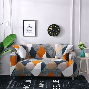 Étirer la housse du Canapé Imprimé Canapé Housses de Fauteuil de Housses pour Coussin de Canapé Canapés Élastique Universel Meubles Protecteur avec 2 Taies d'oreiller, Anti-Rayures - Neuf