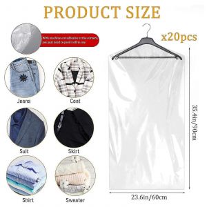 Paquet de 20 Housses À Vêtements Transparentes Housses Vêtements En Plastique Protecteur 60 X 90 Cm Vêtements Suspendus Sacs À Vêtements Anti-Poussière Pour Costumes Robes Jacke - Neuf