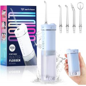 Portable Mini Dental Jet Water Flosser,Electric Travel Irrigator Oral Scaler With 5 Replacement Nozzles,4 Modes Water Flosser,230 Ml Retractable Water Tank,Ipx7 Waterproof (Blue) - Neuf