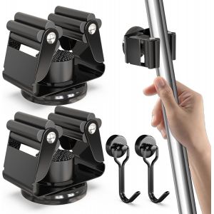 4pcs Porte-Balais Mural sans Percer ou Fixation avec Vis, Auto-Adhésif Accroche Balai Mural en Acier Inox, Support Balais Mural avec Crochet pour Cuisine, Salle de Bain, Garage, Jardin, Noir - Neuf