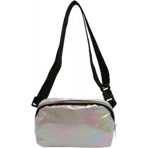 SJZG-Sac Banane Femme Sacoche Banane Ville Unisexe &Agrave; Effet Holographique Sac Banane Multicolore Sac Etanche Multi-Poches Mode Cuir Pu Sacoche Banane Pour Festivals Voyage Randonn&eacute;e Camping (Blanc) - Neuf