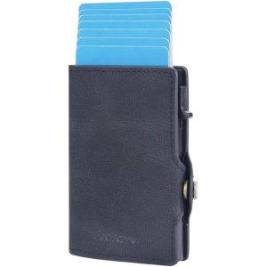 TRAHOO-Porte Carte Homme PU Portefeuille RFID Protege Carte Bancaire avec Bouton Poussoir Lat&eacute;ral Porte Feuille Interrupteur Magn&eacute;tique Card Holder Idee Cadeau Homme(Noir) - Neuf