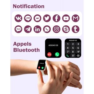 Montre Connect&eacute;e Homme Femme 100+ Modes Sportifs Appel Bluetooth Notifications de Messages Cadran de Montre Personnalis&eacute; Cardiofrequencemetree Oxym&egrave;tre (SpO2) Suivi Sommeil pour Android iOS - Neuf