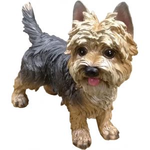 MEVRONISSHOP-Statue Yorkshire Terrier en R&eacute;sine - D&eacute;coration Jardin/Int&eacute;rieur - Sculpture Chien R&eacute;aliste 20cm - Cadeau Unique pour Amoureux des Chiens (Jaune/Gris) - Neuf