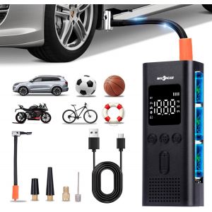 MEVRONISSHOP-Compresseur &agrave; Air Portatif 6000mAh Gonfleur Pneus Voiture sans Fil 150PSI Mini Pompe avec Lumi&egrave;re LED Affichage Num&eacute;rique et Port C USB Electrique Compresseur pour Voiture, Moto, V&eacute;lo, B - Neuf