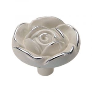 HJLIAN Boutons de meuble Euro Rose vintage exquis en alliage de zinc 3D, poignees de tiroir en forme de fleur pour cuisine, chambre et salle de bain 6832 ivoire avec garniture argentee, trou unique - Neuf