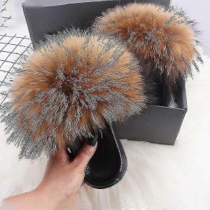Pantoufles De Fourrure D'été Moelleux Mignon En Peluche Dames Tongs Sandales De Charme De Luxe-42-Xnr136 - Neuf