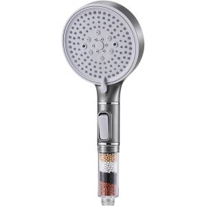 CAP-Pommeau de douche avec filtre, douchette à main avec fonction booster, 5 types de jet et fonction d'arrêt, douchette à main avec filtre minéral élimine l'eau dure, le chlore résiduel, les bactéri - Neuf