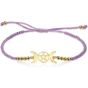 Kal-Triple Lune Déesse Bracelet Pour Les Femmes Hommes Wicca Pentagram Amulette Tressé À La Main Lune Pentacle Bracelet Corde Chaîne Bracelet Bijoux Païen - Neuf