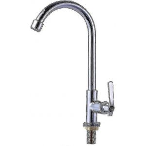 Robinet d'&eacute;vier monotrou &agrave; montage sur pont en acier inoxydable avec bec &agrave; arc &eacute;lev&eacute; - Robinet de bar &agrave; eau froide - Neuf