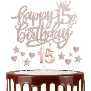 Sjzg-D&eacute;corations De G&acirc;teau D'anniversaire Pour Filles - Num&eacute;ro 15 - Or Rose Pour Femme - D&eacute;coration De G&acirc;teau D'anniversaire De 15e Anniversaire De Mariage, Lz-Cp-Tz-Mgj-15 - Neuf