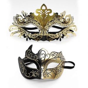 Lot De 2 Masques V&eacute;nitiens En M&eacute;tal Pour Homme Et Femme, Parfaits Pour Les F&ecirc;tes Et Les Bals Masqu&eacute;s. - Neuf