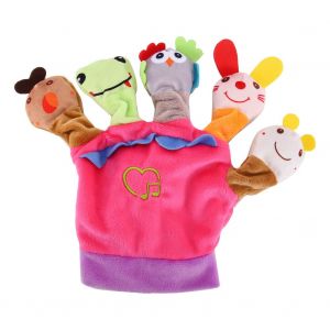 Marionnettes musicales en peluche pour les doigts, gant pour l'education precoce des enfants (rose) - Neuf
