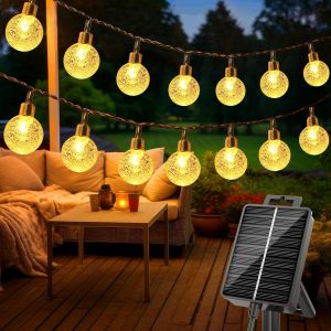 KAL-Guirlande Solaire Exterieur, 15M 50Led Guirlande Lumineuse Extérieur Solaire Jardin, 8 Modes Étanche Cristal Guirlandes Solaires Exterieures Pour Terrasse Arbre Cour Mariages (Blanc Chaud) - Neuf